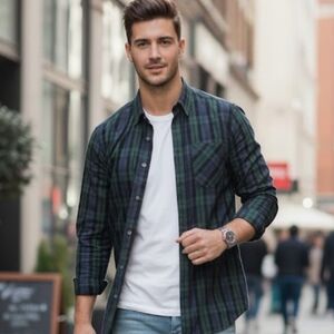 Viyella Plaid Preppy Academic Wool Blend Men's Button Down Shirt Made in Canada